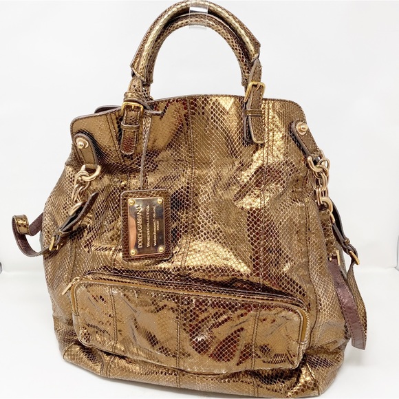 Dolce & Gabbana Handbags - Dolce & Gabbana Handbag MISS POCKET Bronze Metallic Snakeskin Large Purse